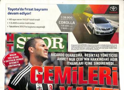 Haber Türk Gazetesi Spor Eki 28 Ekim 2012 - Ricardo Quaresma , Beşiktaş Yöneticisi Ahmet Nur Çebinin Hakkındaki Ağır İthamları İçine Sindiremedi... GZ124958 - 1