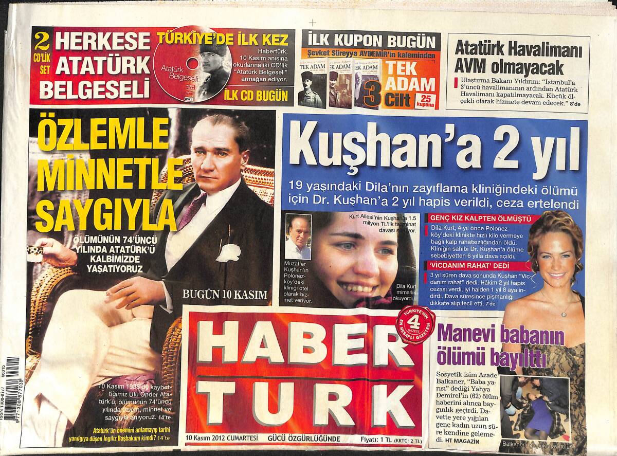Habertürk Gazetesi 10 Kasım 2012 - Öcalan'dan Sakallı Protesto - Kuşhan'a 2 Yıl GZ153890 - 1