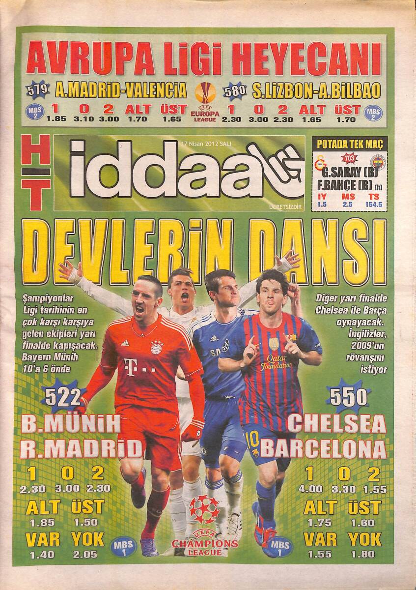Habertürk Gazetesi 17 Nisan 2012 - Devlerin Dansı - Bayern Münih Teslim Olmaz! GZ138658 - 1
