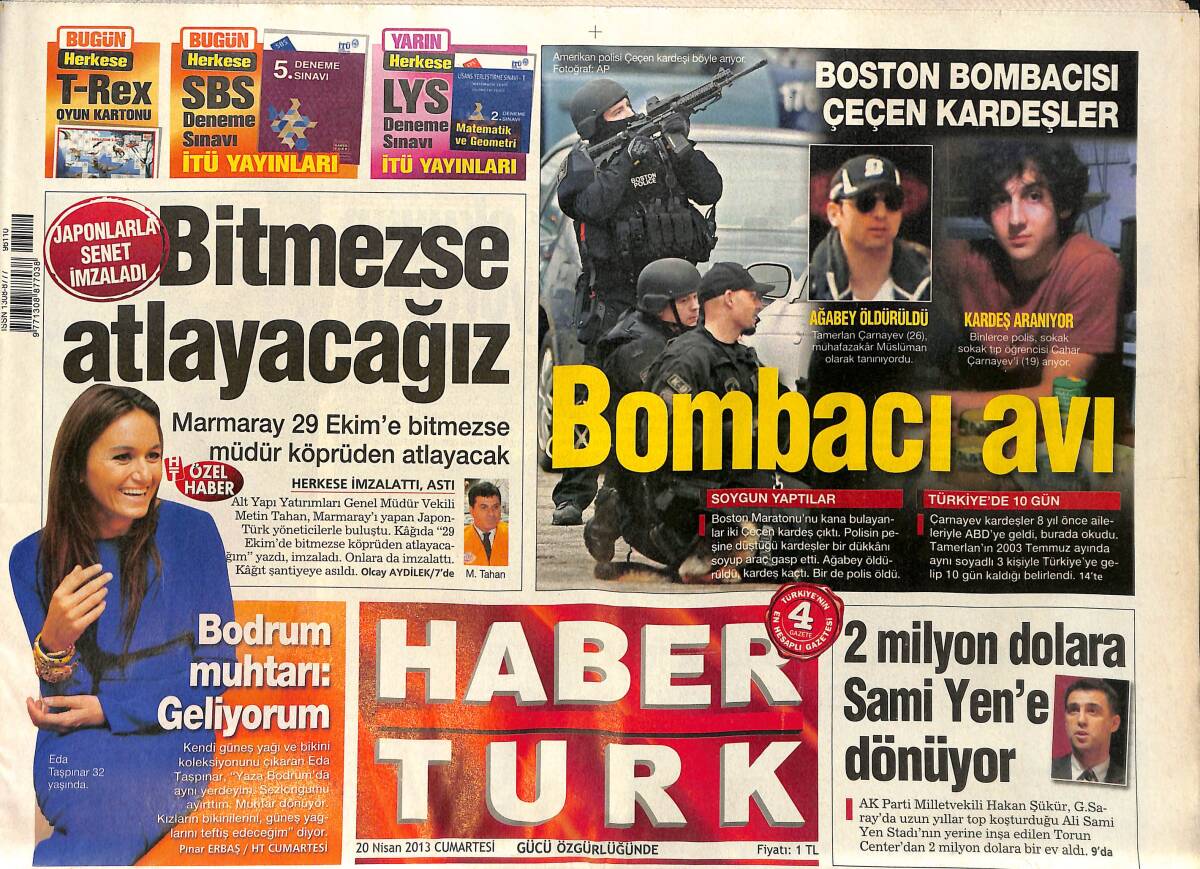 Habertürk Gazetesi 20 Nisan 2013 - Hakan Şükür , 2 Milyon Dolara Sami Yen'e Dönüyor - Mustafa Keser , Silahla Döver GZ153900 - 1