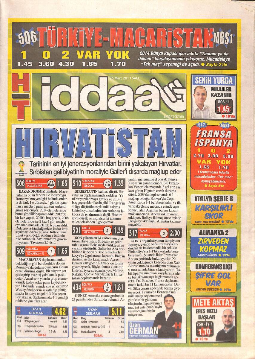 Habertürk Gazetesi 26 Mart 2013 - Rumenler Direnemez - Devrede Eşitlik GZ137179 - 1