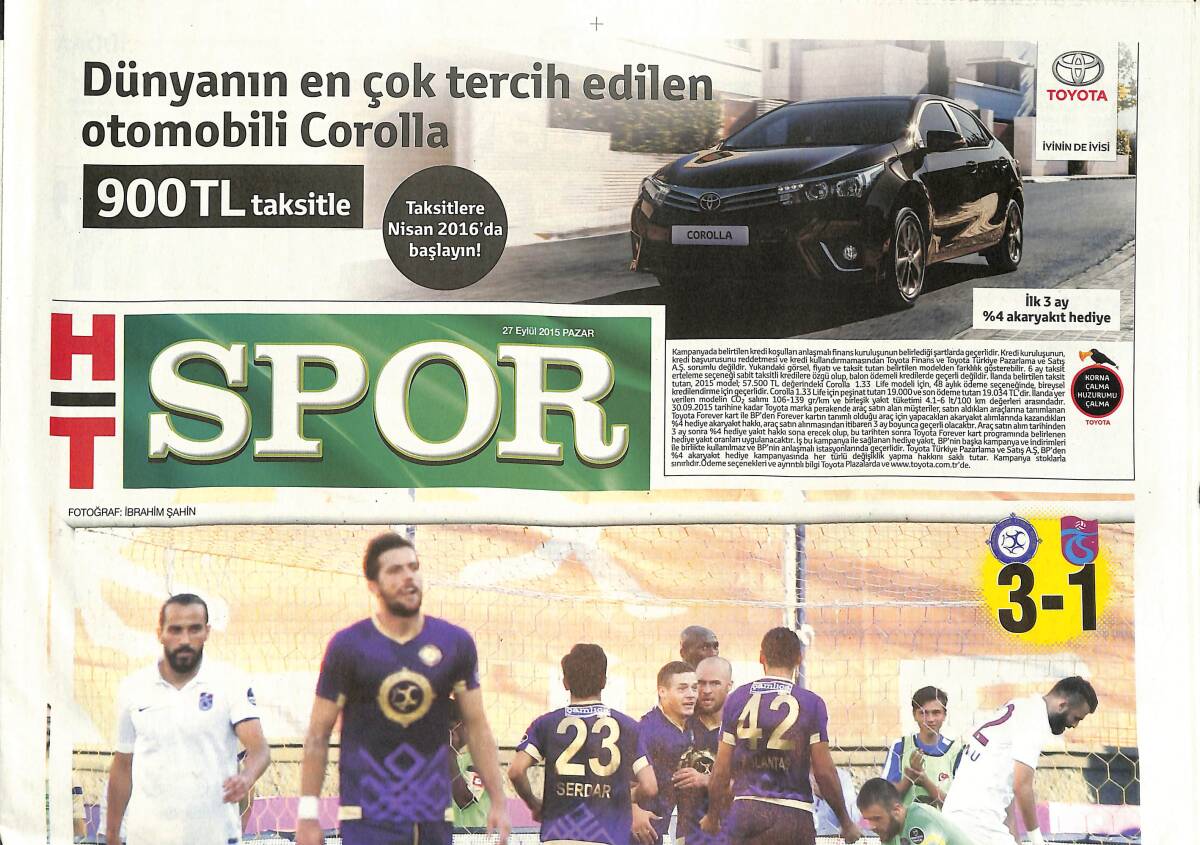 Habertürk Gazetesi 27 Eylül 2015 - Osmanlı, Bordo-Mavili Rakibini 10 Kişiyle Sahadan Sildi- Osmanlı'nın Gücü 3-1 GZ135684 - 1