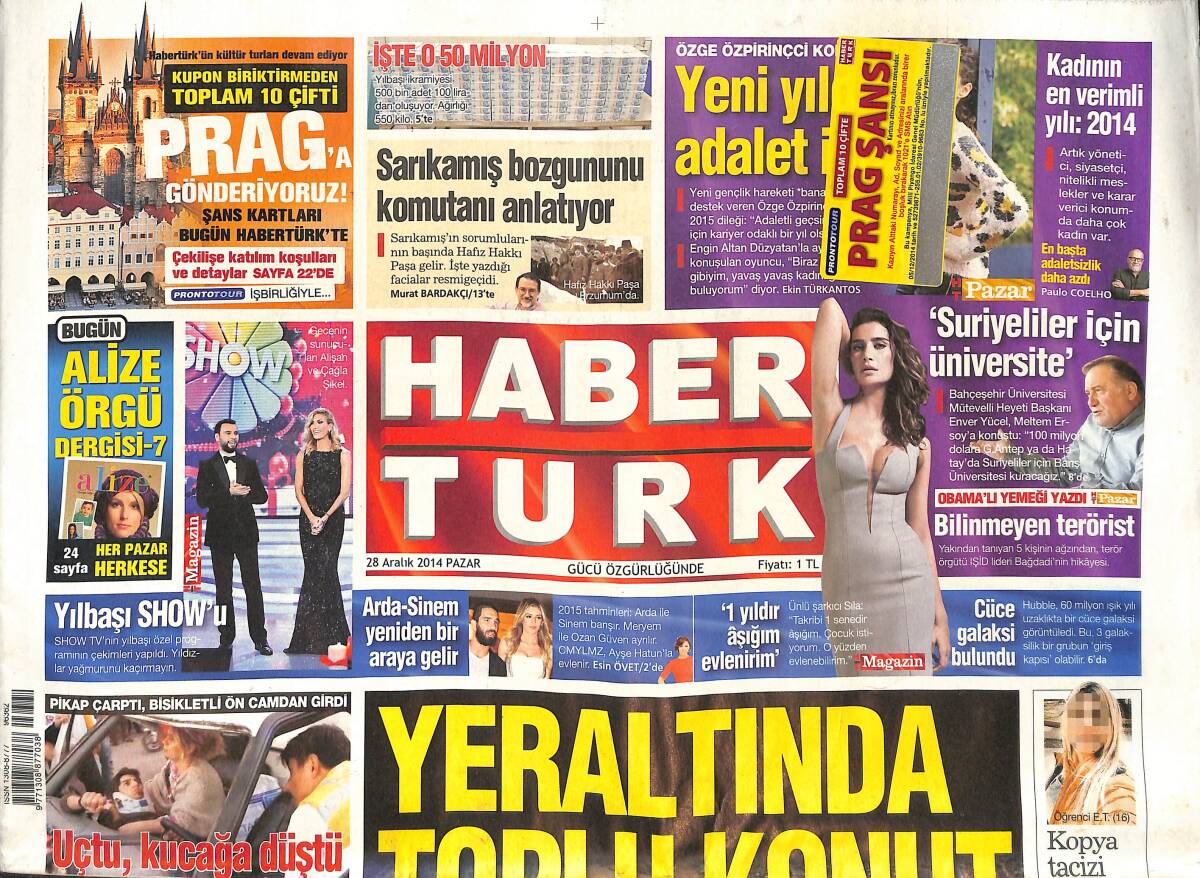 Habertürk Gazetesi 28 Aralık 2014 - Ahmet Davutoğlu: 'Paralel Çeteyle İşbirliğini Açıkla' - Arda Turan İle Sinem Kobal Yeniden Bir Araya Gelir! GZ136983 - 1
