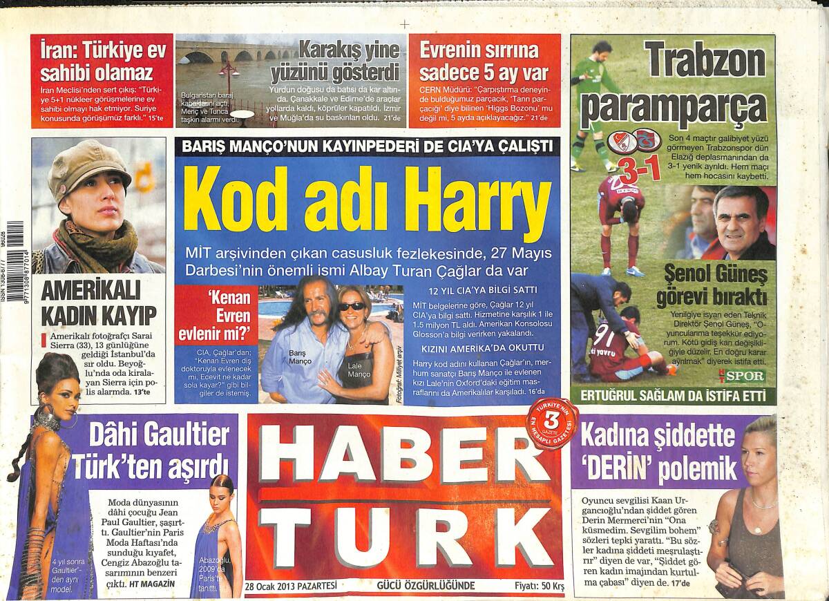 Habertürk Gazetesi 28 Ocak 2013 - Barış Manco'nun Kayınpederi De CIA'YA Çalıştı - Şenol Güneş Görevi Bıraktı' GZ136676 - 1
