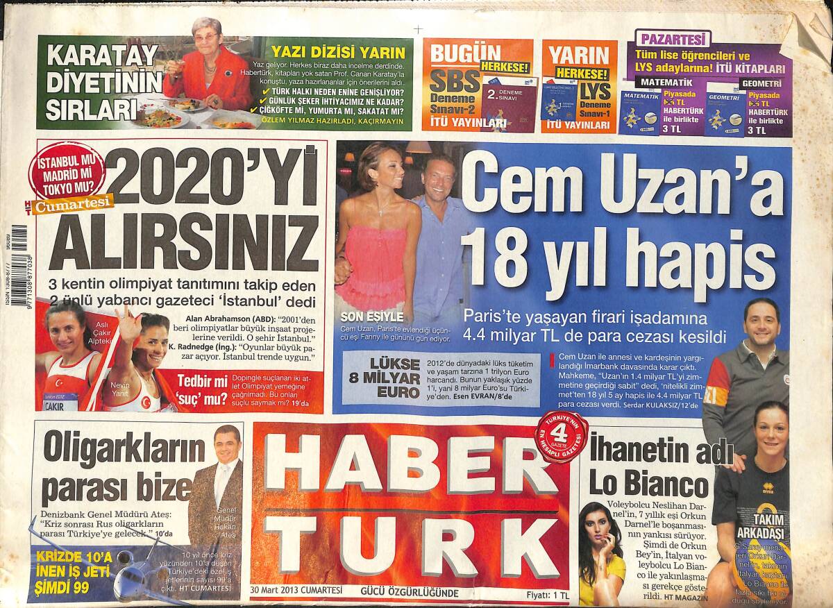 Habertürk Gazetesi 30 Mart 2013 - Cem Uzan'a 18 Yıl Hapis - VW Golf , 2013'ün En İyi Otomobili Ödülünü Aldı GZ153889 - 1