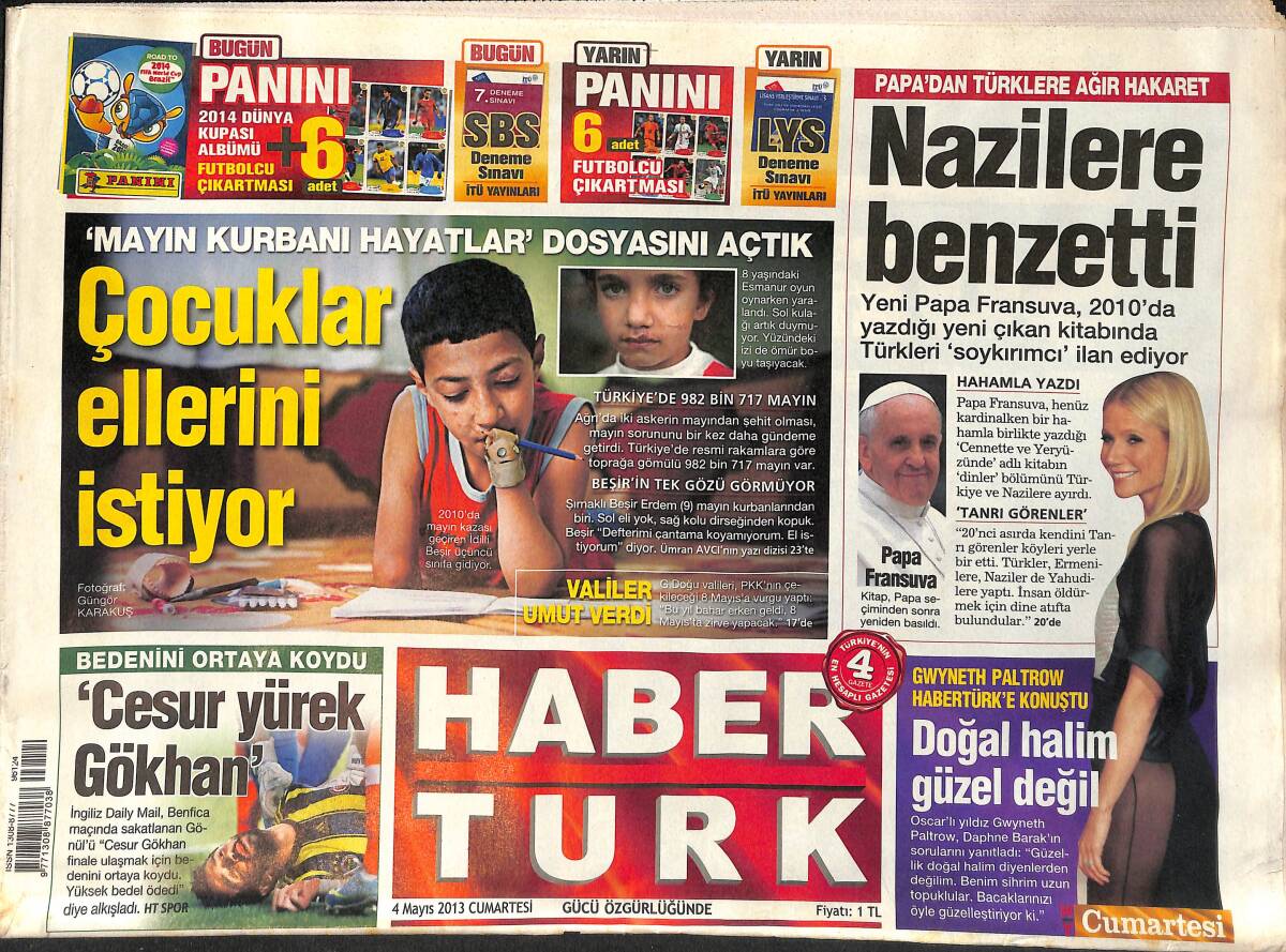 Habertürk Gazetesi 4 Mayıs 2013 - Papa Fransuva'dan Türklere Ağır Hakaret - Habertürk 2 Milyar Euro Kazandırdı GZ153895 - 1
