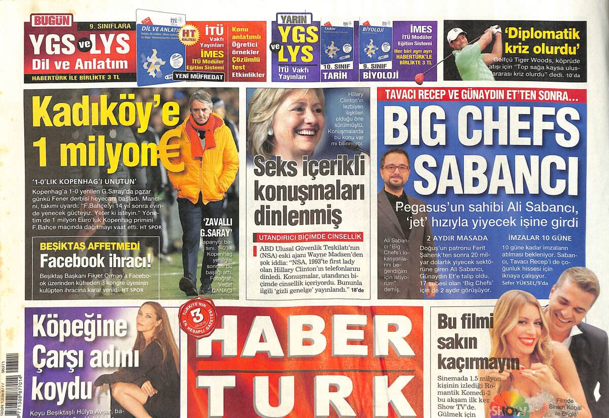 Habertürk Gazetesi 7 Kasım 2013 - Big Chefs Sabancı - Kadıköy'de 1 Milyon Euro - Hülya Avşar Köpeğine Çarşı Adını Koydu GZ137011 - 1