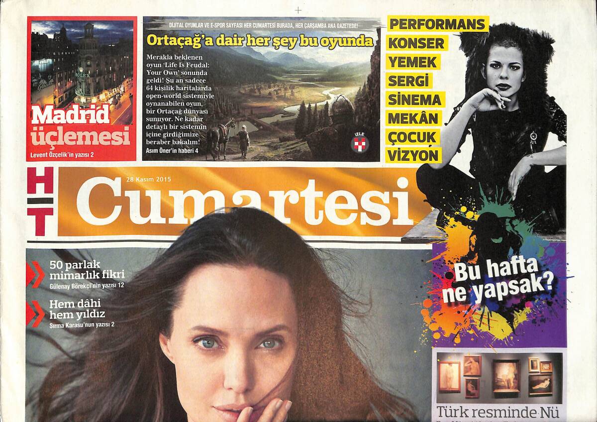 Habertürk Gazetesi Cumartesi Eki 28 Kasım 2015 - Angelina Jolie Pitt: Bu Flm Brad'e Armağan! - Y Kuşağının Formülü! GZ137273 - 1