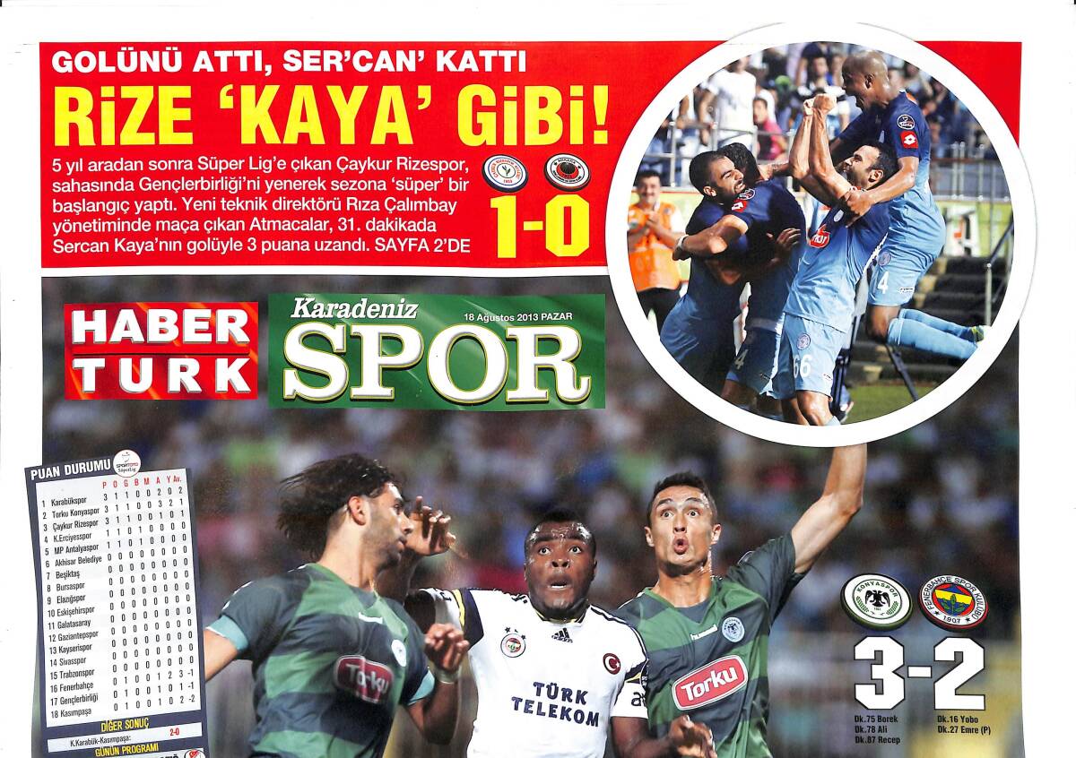 Habertürk Gazetesi Karadeniz Spor Eki 18 Ağustos 2013 - Aziz Yıldırım'dan Şaşırtan Krasic Cevabı - Fenerbahçe'ye Uefa'da Tavır GZ138377 - 1