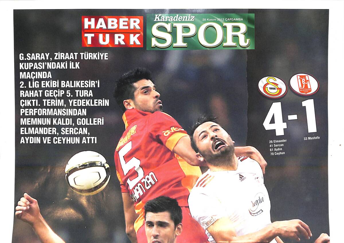 Habertürk Gazetesi Karadeniz Spor Eki 28 Kasım 2012 - Muslera'nın Cezası Doldu - Felipe Melo'ya Büyük Onur GZ138378 - 1
