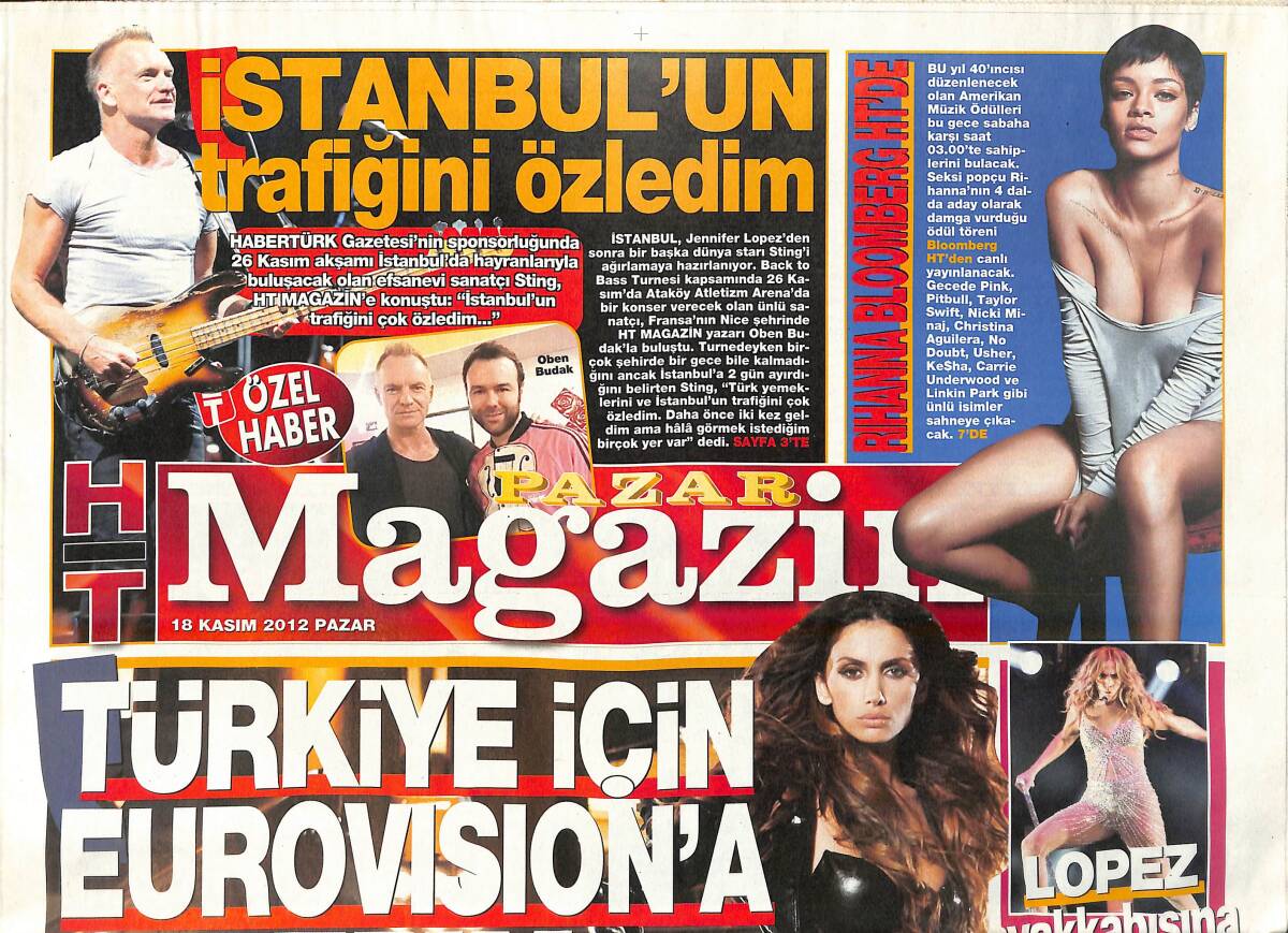 Habertürk Gazetesi Magazin Eki 18 Kasım 2012 - Jennifer Lopez'in Ayakkabısına Hücum - Cupse Yönetmen Oluyor - Sting 