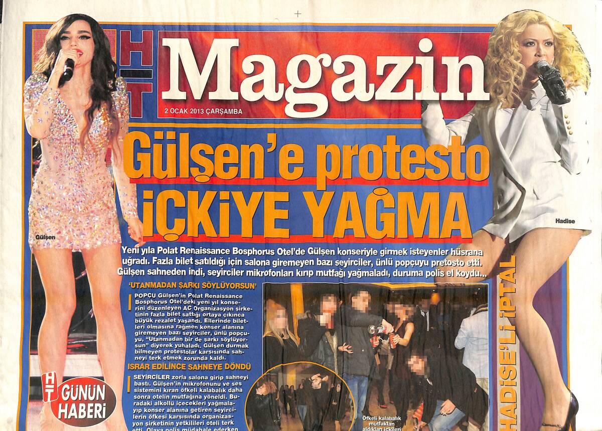 Habertürk Gazetesi Magazin Eki 2 Ocak 2013 - Gülşen'e Protesto İçkiye Yağma - Ajda Pekkan Kurşun Döktürdü GZ138509 - 1