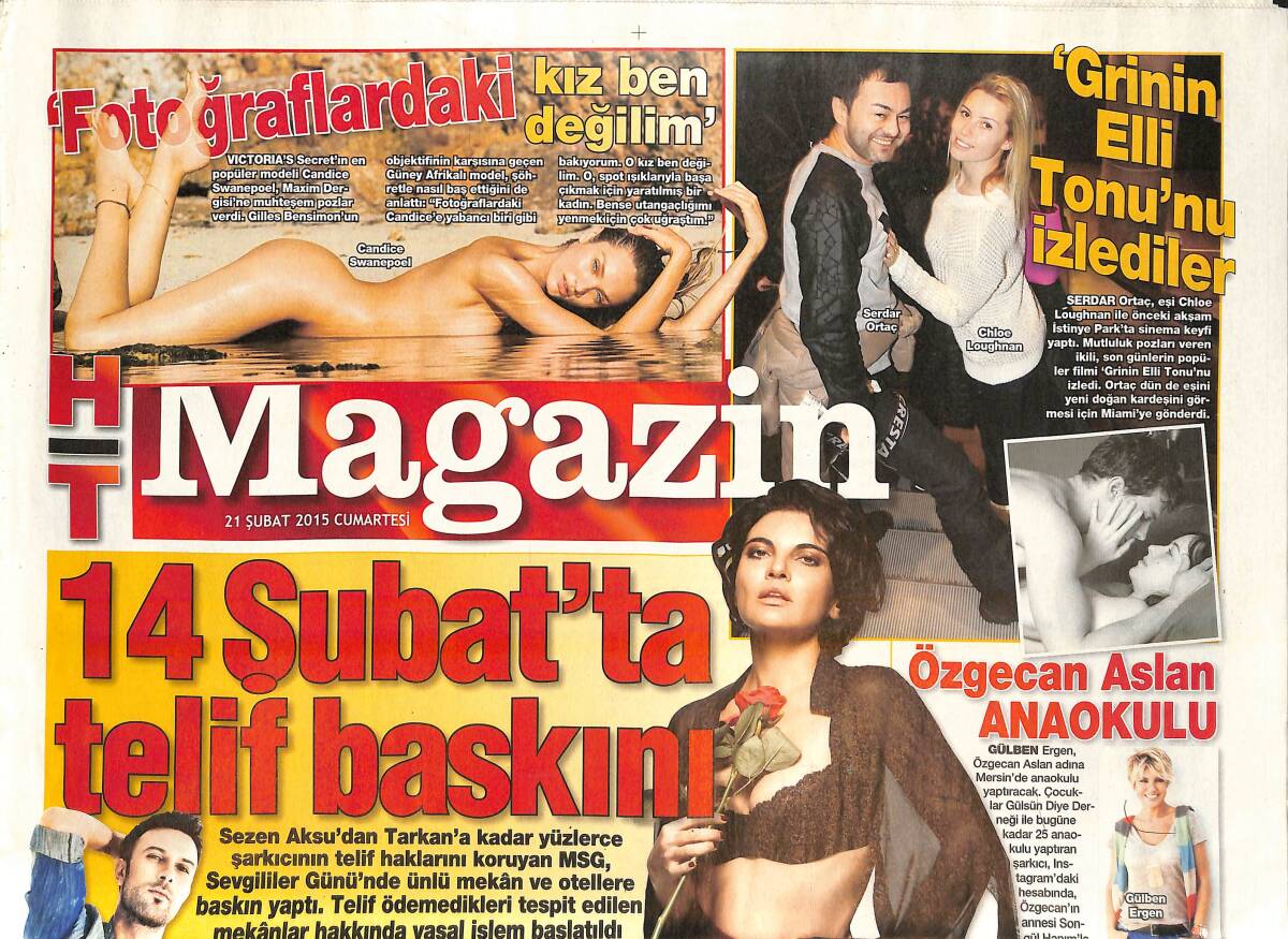 Habertürk Gazetesi Magazin Eki 21 Şubat 2015 - Garo Mafyan Uyardı - Serdar Ortaç,Chloe 'Grinin Elli Tonu'nu İzlediler GZ138511 - 1