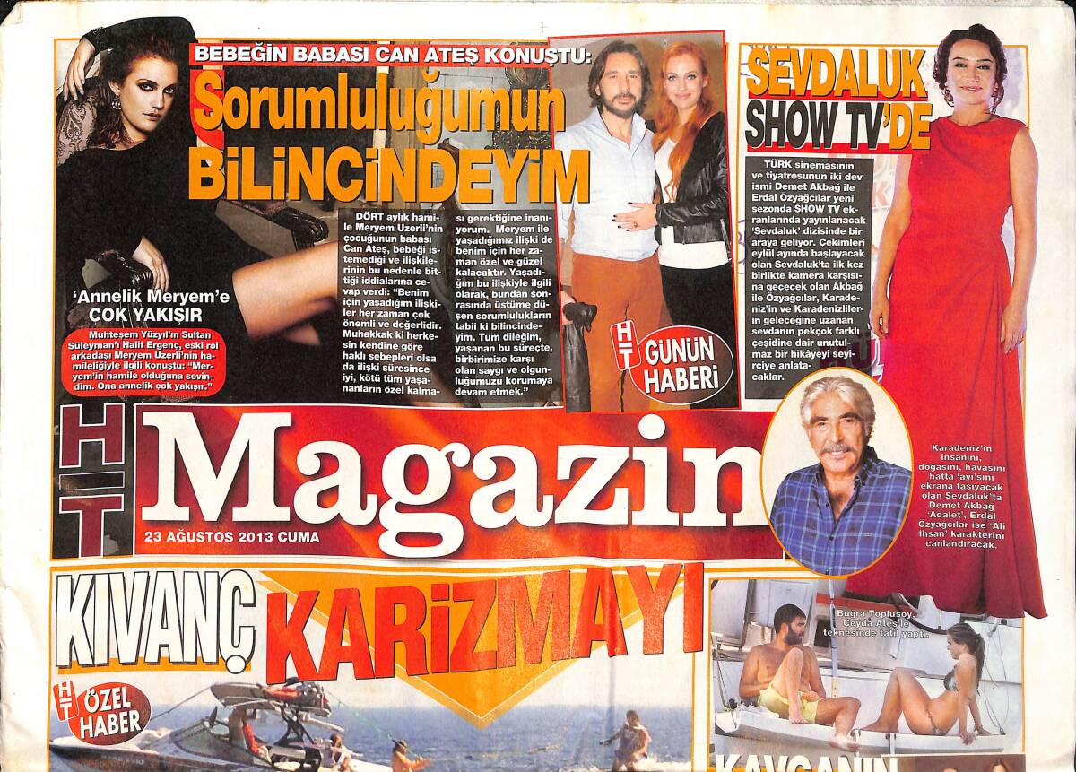 Habertürk Gazetesi Magazin Eki 23 Ağustos 2013 - Kıvanç Tatlıtuğ Karizmayı Suya Gömdü - Buğra Toplusoy Ceyda Ateş'le Teknesinde Tatil Yaptı GZ135872 - 1
