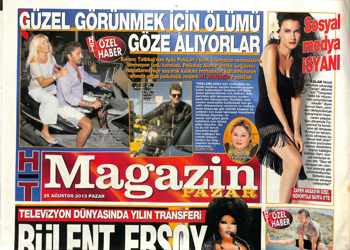 Habertürk Gazetesi Magazin Eki 25 Ağustos 2013 - Şevval Sam Sosyal Medya İsyanı - Televizyon Dünyasında Yılın Transferi Bülent Ersoy GZ138747 - 1