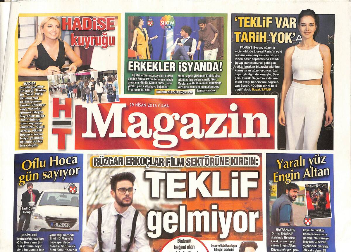 Habertürk Gazetesi Magazin Eki 29 Nisan 2016 - Rüzgar Erkoçlar Film Sektörüne Kırgın - Hadise Kuyruğu - Kansere Karşı Son Ses Müzik GZ138385 - 1