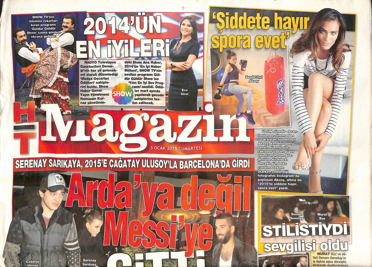 Habertürk Gazetesi Magazin Eki 3 Ocak 2015 - Serenay Sarıkaya, 2015'e Çağatay Ulusoy'la Barcelona'da Girdi-Serdar Ortaç ' 3 Kuruşun Hesabını Yapıyorum GZ138501 - 1