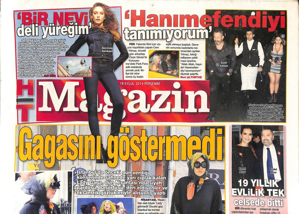 Habertürk Gazetesi Magazin Eki 18 Eylül 2014 - Serenay Sarıkaya: Bir Nevi Deli Yüreğim - İstanbul′dan Lady Gaga Geçti GZ153857 - 1