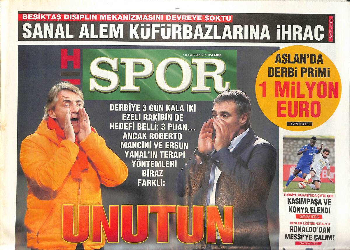 Habertürk Gazetesi Spor Eki 7 Kasım 2013 - Aslan'da Derbi Primi 1 Milyon Euro - Ronaldo'dan Messi'ye Çalım GZ136786 - 1