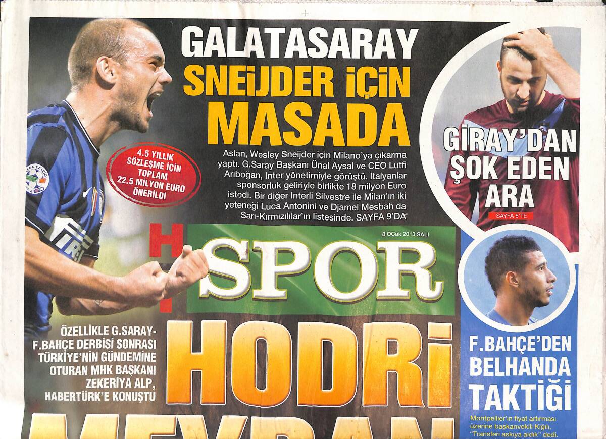 Habertürk Gazetesi Spor Eki 8 Ocak 2013 - Fenerbahçe'den Belhanda Taktiği - Galatrasaray Sneijder İçin Masada GZ134848 - 1