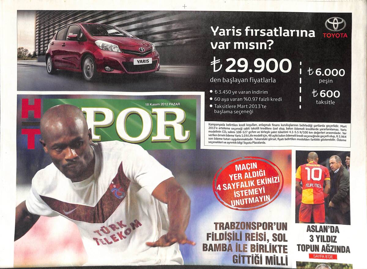 Habertürk Spor Gazetesi 18 Kasım 2012 - Didier Zokora, Samet Aybaba GZ134815 - 1