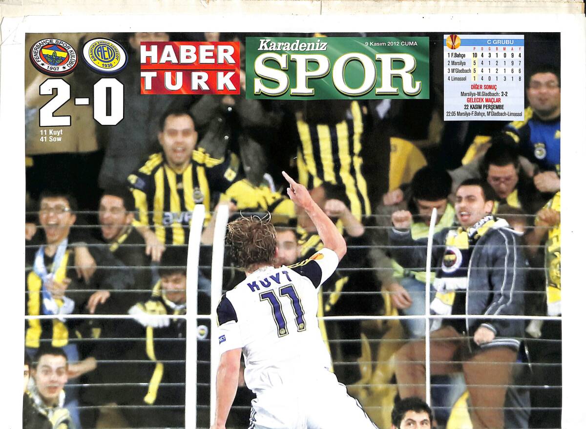 Habertürk Spor Gazetesi 9 Kasım 2012 - Kadıköy'de Avrupa Zaferine Hasret Kalan Fenerbahçe Uefa Avrupa Liginde 2. Tura Yelken Açtı GZ153842 - 1