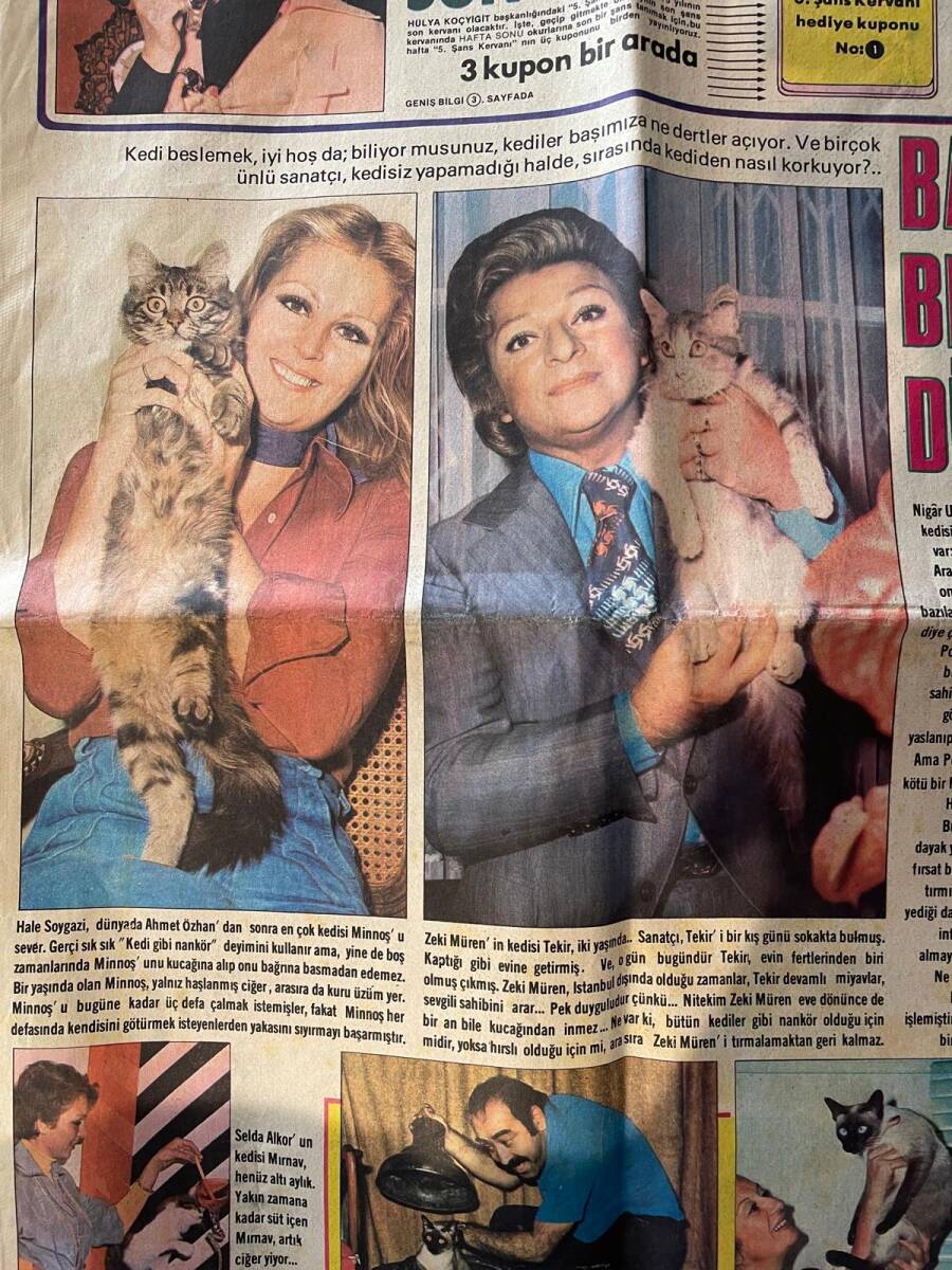 Hafta Sonu Gazetesi 21 Kasım 1975 - Zeki Müren'in Kedisi Tekir İki Yaşında - Filiz Akın'dan Ediz Han'a Öğütler GZ142322 - 2