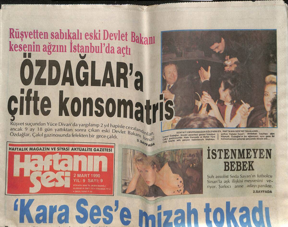 Haftanın Sesi Gazetesi 2 Mart 1990 - İstenmeyen Bebek Seda Sayan - Özdağlar'a Çifte Konsomatris GZ138217 - 1