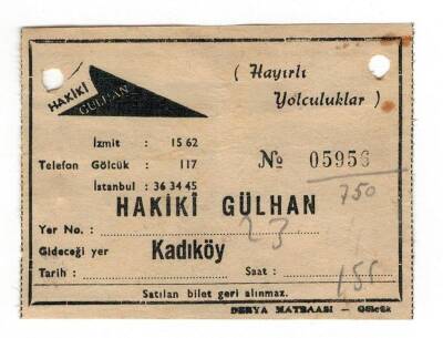 Hakiki Gülhan Yolcu Bileti EFM1243 - 1