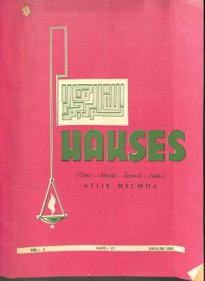 Hakses (Dini-Ahlâki-İçtimai-Edebi) Dergisi Sayı 12 Yıl 1 Aralık 1965 DRG177 - 1