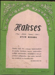 Hakses (Dini-Ahlâki-İçtimai-Edebi) Dergisi Sayı 3 Yıl 1 Mart 1965 DRG152 - Gökçekoleksiyon