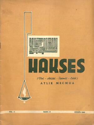 Hakses (Dini-Ahlâki-İçtimai-Edebi) Dergisi Sayı 9 Yıl 1 Eylül 1965 DRG149 - 1