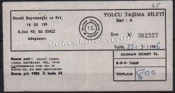 Hamdi Bayramoğlu Ort. 1986 Yılı Yolcu Taşıma Bileti PYB2876 - 1