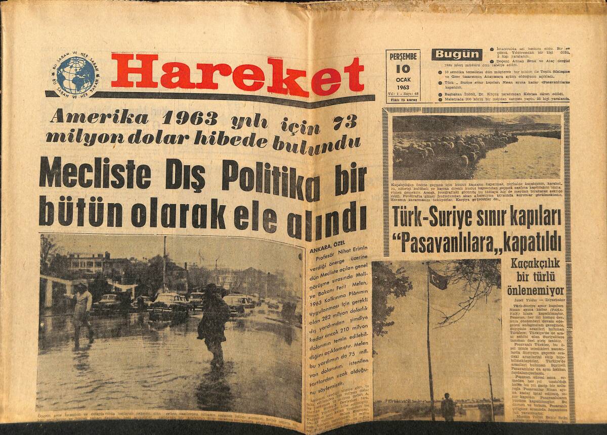 Hareket Gazetesi 10 Ocak 1963 - İsmet İnönü Kıbrıs'ta Çağrıldı - Futbolda Yüksek Danışma Heyeti Kuruluyor GZ151390 - 1
