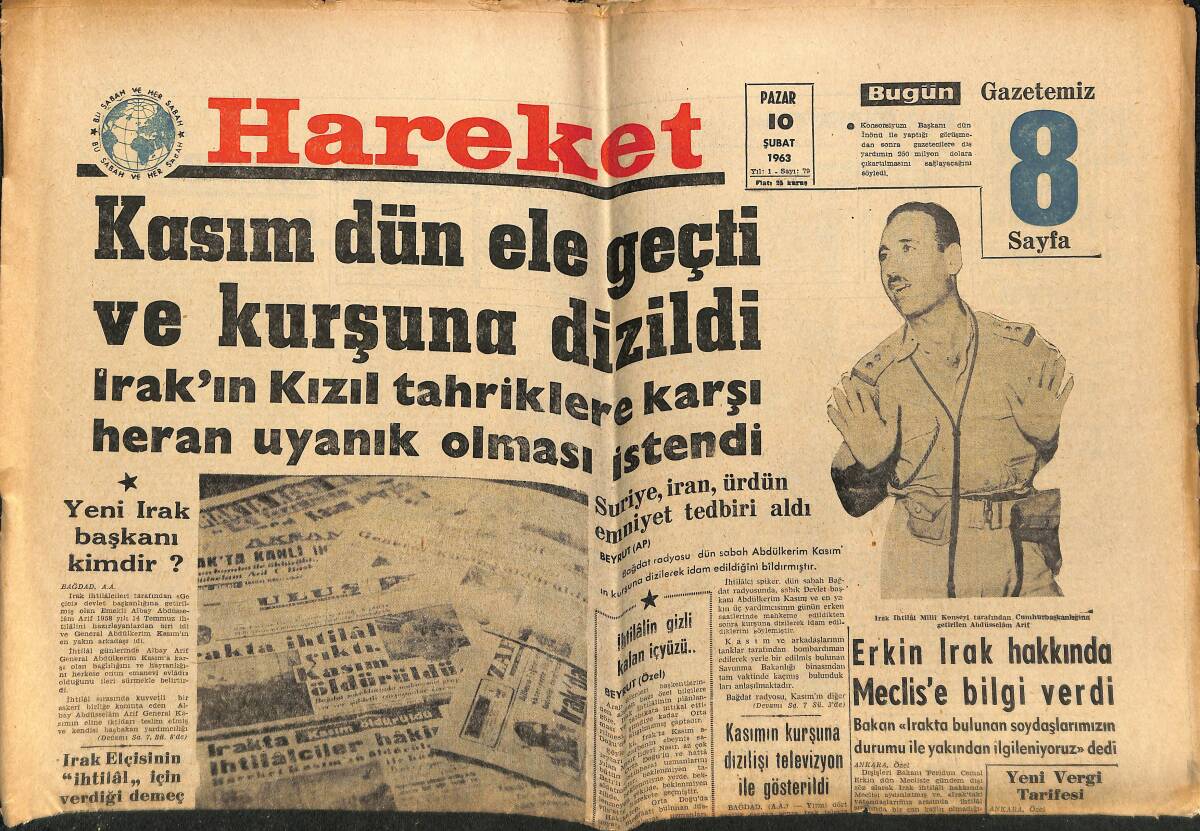Hareket Gazetesi 10 Şubat 1963 - Kasım Dün Ele Geçti Ve Kurşuna Dizildi - Elzabeth Taylor Acaba Eddie Fisher'e Aşık Mı GZ151361 - 1