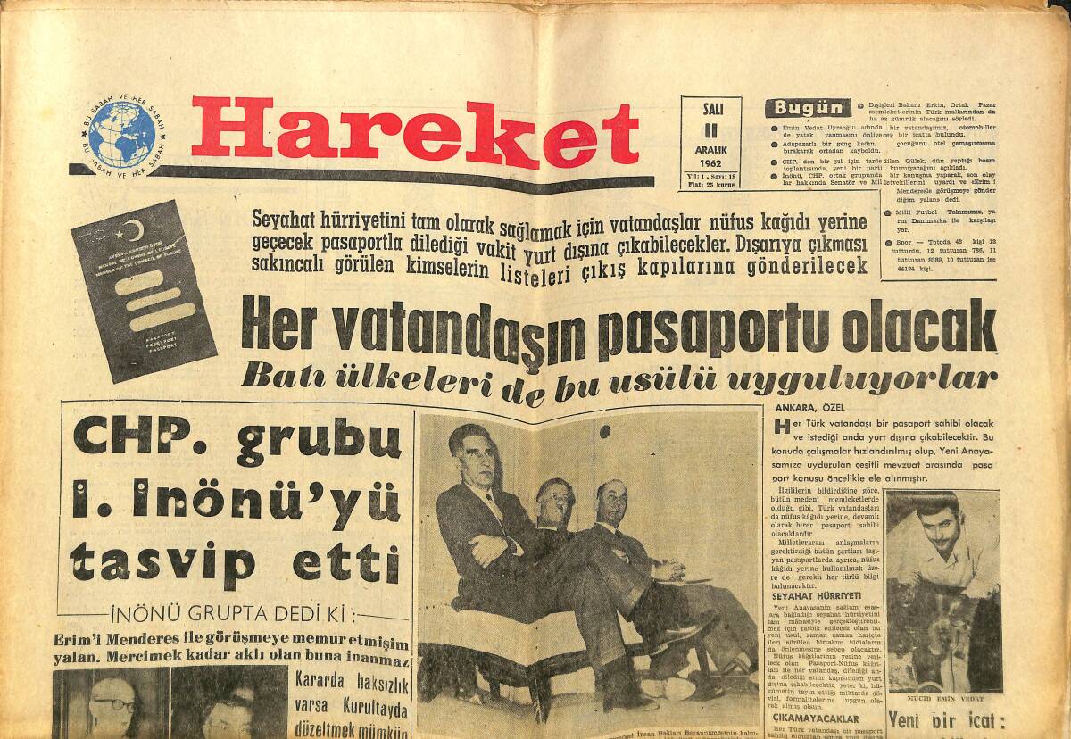 Hareket Gazetesi 11 Aralık 1962 - Taş Bebek Gönül Yazar - Günümüzün Kadın Casusları GZ150151 - 1