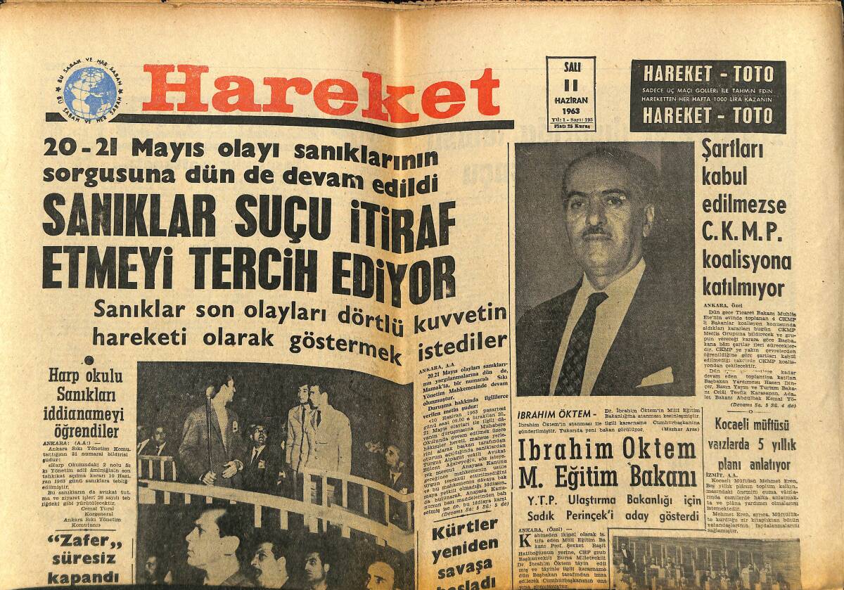 Hareket Gazetesi 11 Haziran 1963 - Bakan Deviren Mektup - Galatasaray Kupanın İlk Finalisti - Liz Ve Moda GZ150043 - 1