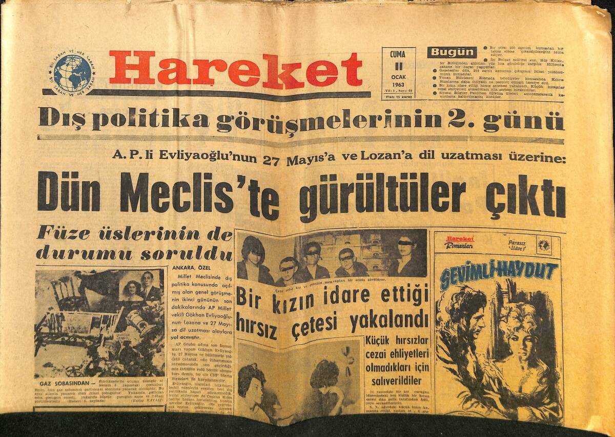 Hareket Gazetesi 11 Ocak 1963 - Galatasaray'ın Milan İle Yapacağı Maçın Heyecanı Başladı - Hilton, Mülteci 2 Bulgar Kızı İçin Barınak Oldu GZ150162 - 1