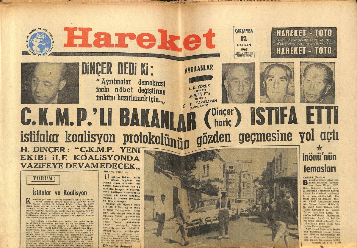 Hareket Gazetesi 12 Haziran 1963 - Sofia Loren İle James Mason Bir Arada - Türk Denizcilerinin Bir Küçük Maskotu Var GZ150044 - 1