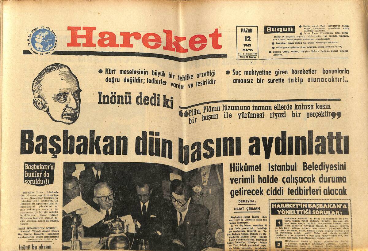 Hareket Gazetesi 12 Mayıs 1963 - Başbakan Basını Aydınlattı - Harika Çocuk Bedri Baykam Sergi Açtı GZ151403 - 1