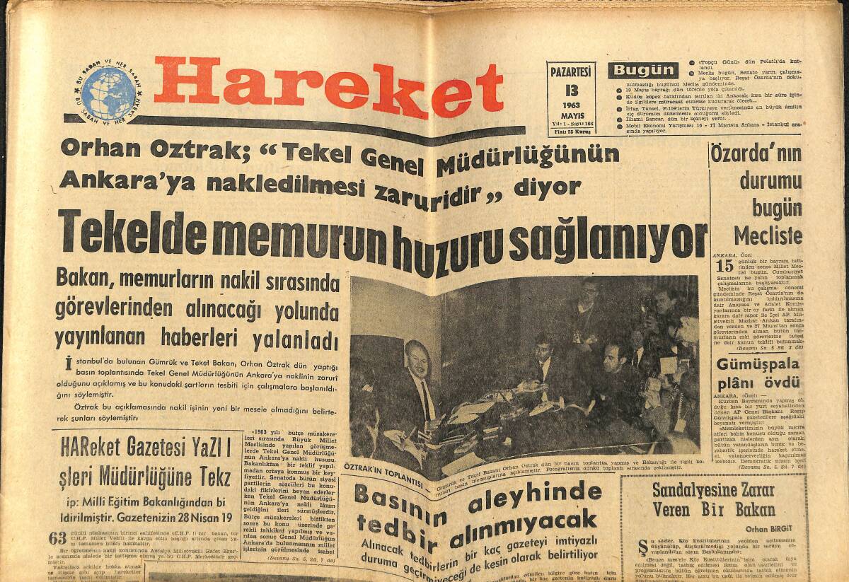 Hareket Gazetesi 13 Mayıs 1963 - Gümüşpala Planı Övdü - Beşiktaş Hacettepe'yi Mağlup Etti GZ151404 - 1
