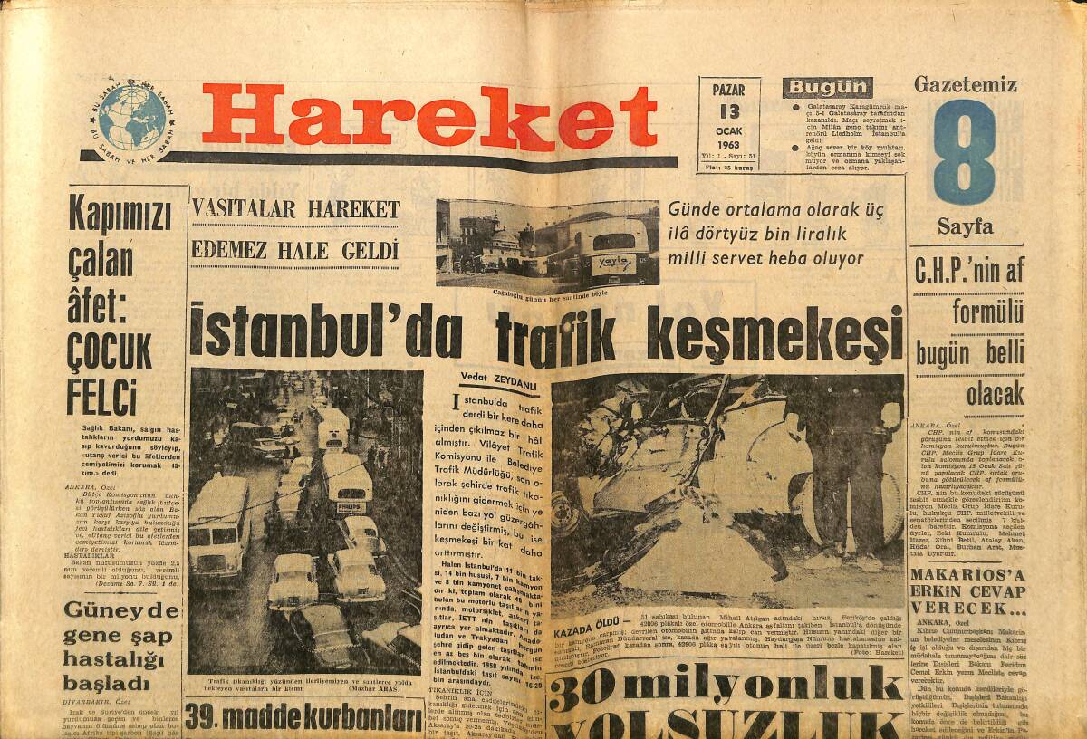 Hareket Gazetesi 13 Ocak 1963 - Özcan Tekgül Atina'da - Meyhanede Seçilen Şarap Güzeli Soyundu Ve Servis Yaptı GZ150156 - 1