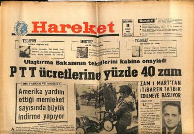 Hareket Gazetesi 13 Şubat 1963 - PTT Ücretlerine Yüzde 40 Zam GZ64960 - 1