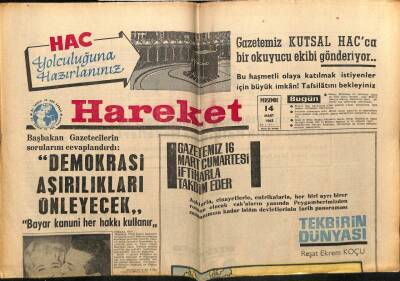 Hareket Gazetesi 14 Mart 1963 - Suriye Hududu Gene Kapandı GZ64969 - 1