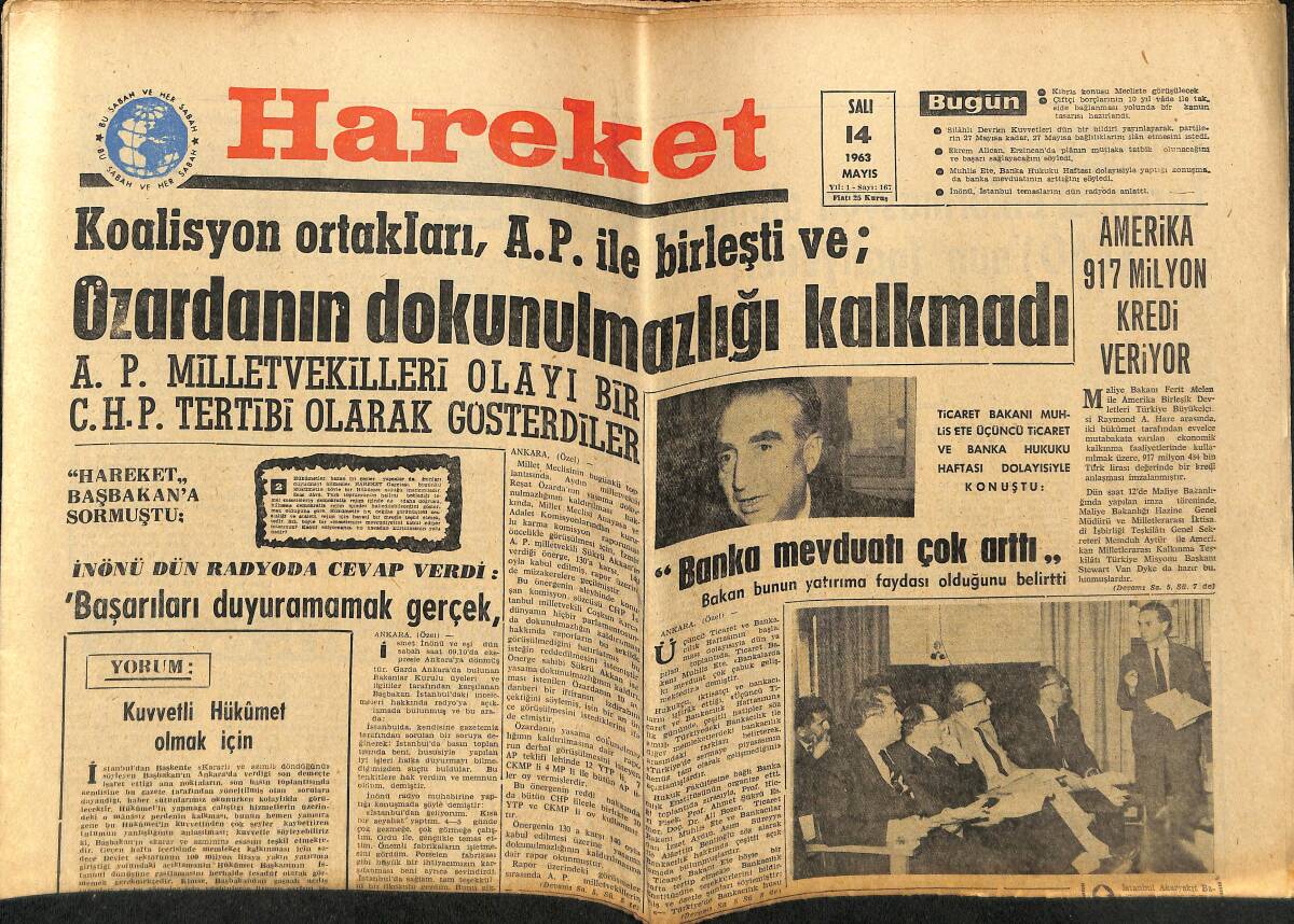Hareket Gazetesi 14 Mayıs 1963 - Sheila Allen 3 Ayrı Rolü Canlandıracak - Galatasaray Ve Beşiktaş Büyük Maçı Bekliyor GZ151405 - 1