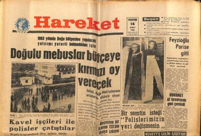 Hareket Gazetesi 14 Şubat 1963 - Doğulu Mebuslar Bütçeye Kırmızı Oy Verecek GZ64953 - 2
