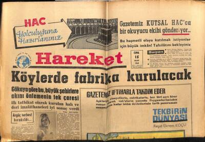 Hareket Gazetesi 15 Mart 1963 - Köylerde Fabrika Kurulacak GZ64968 - 1