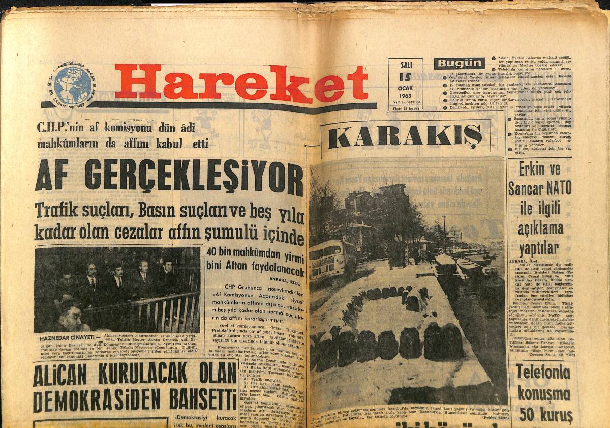 Hareket Gazetesi 15 Ocak 1963 - Beyoğlu Semti Temizleniyor - Galatasaray Ay Yıldızlı Forma İle Oynayacak GZ150154 - 1