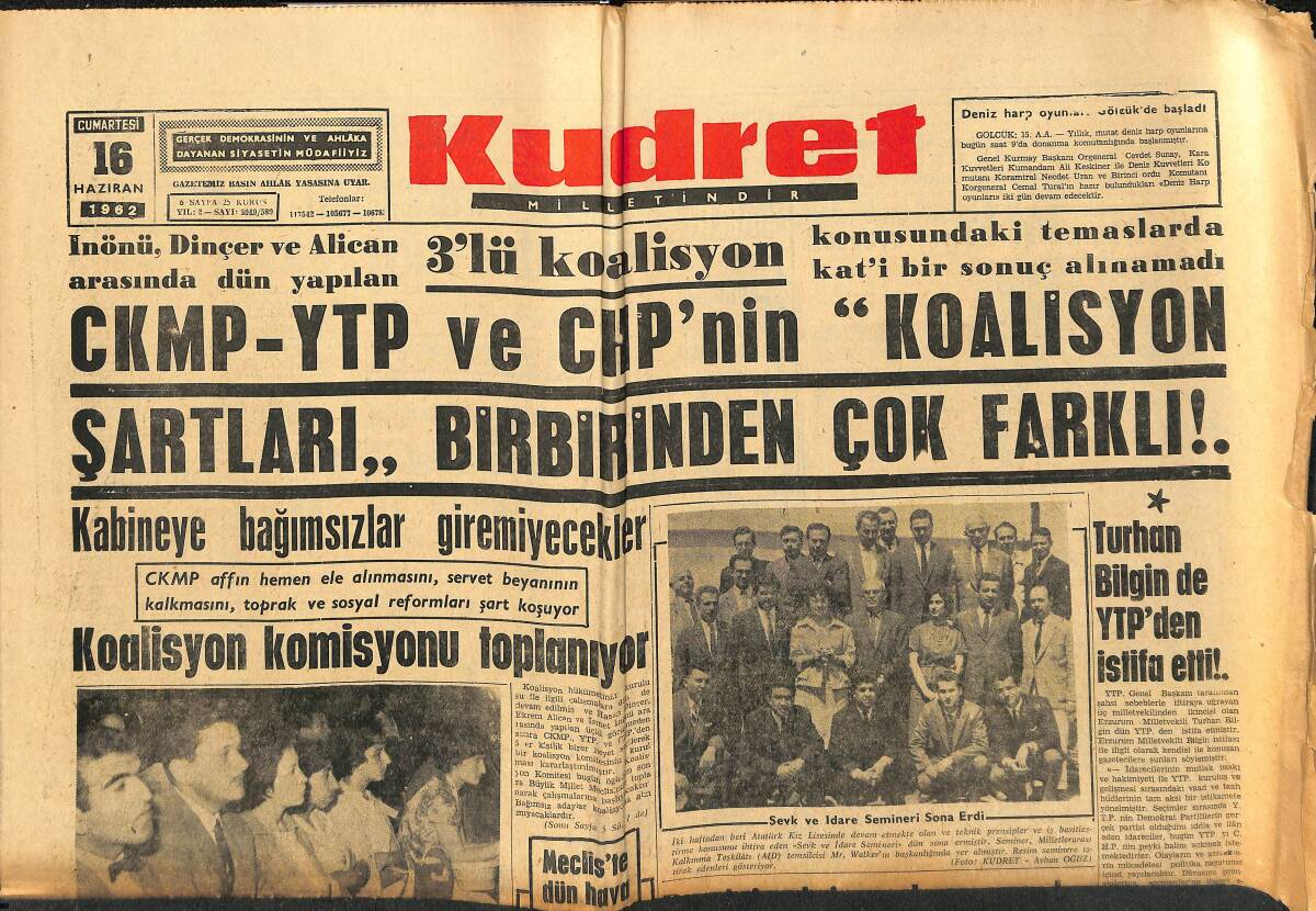 Hareket Gazetesi 16 Haziran 1962 - Turhan Bilgin YTP'den İstifa Etti - Brigitte Bardot Gazetecilere Yalvarıyor GZ150164 - 1