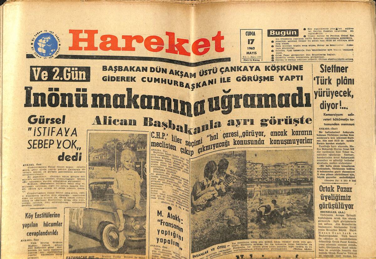 Hareket Gazetesi 17 Mayıs 1963 - Galatasaray Ümitli Gidiyor - İnönü Makamına Uğramadı GZ151408 - 1